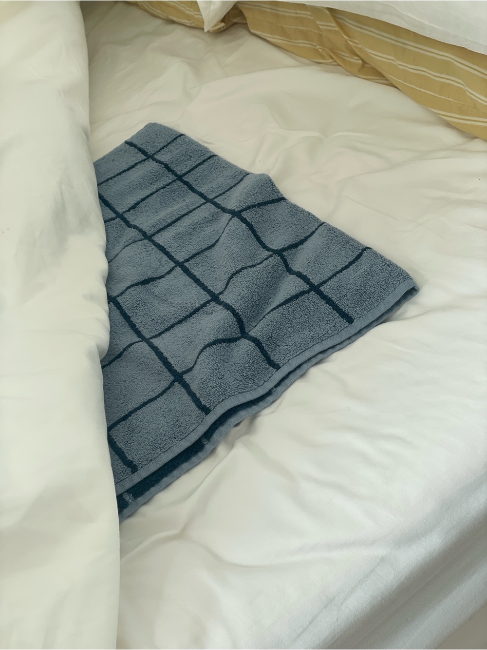 Brooklinen Slate Blue Grid hand towels